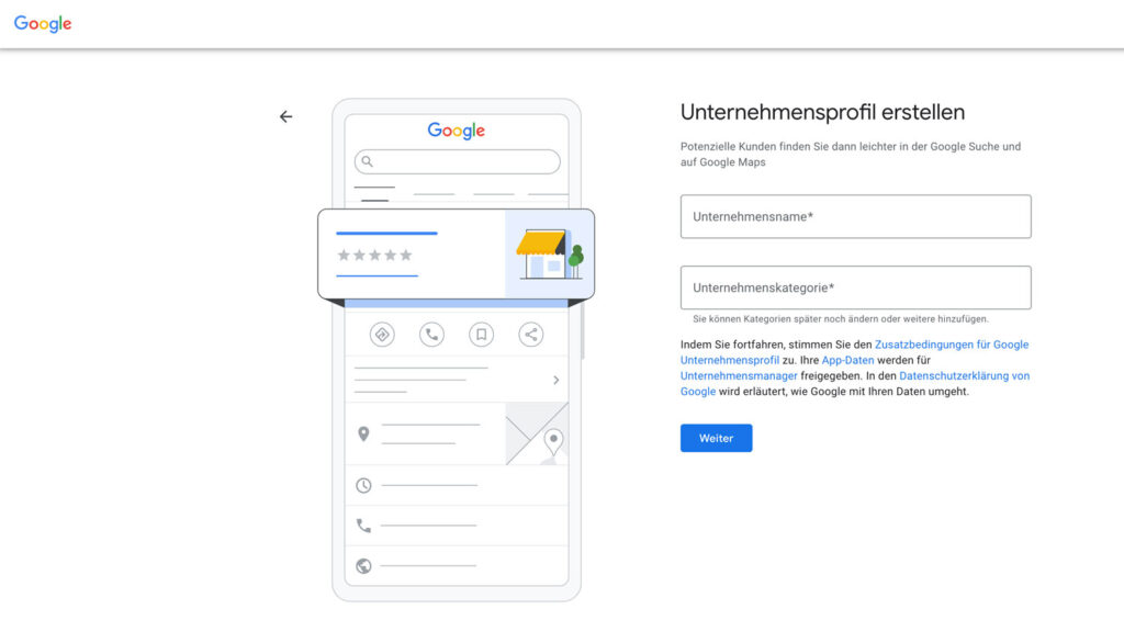 Google My Business einrichten - Unternehmensname