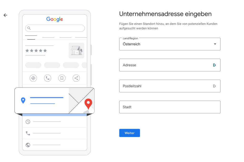 Google My Business einrichten - Standort