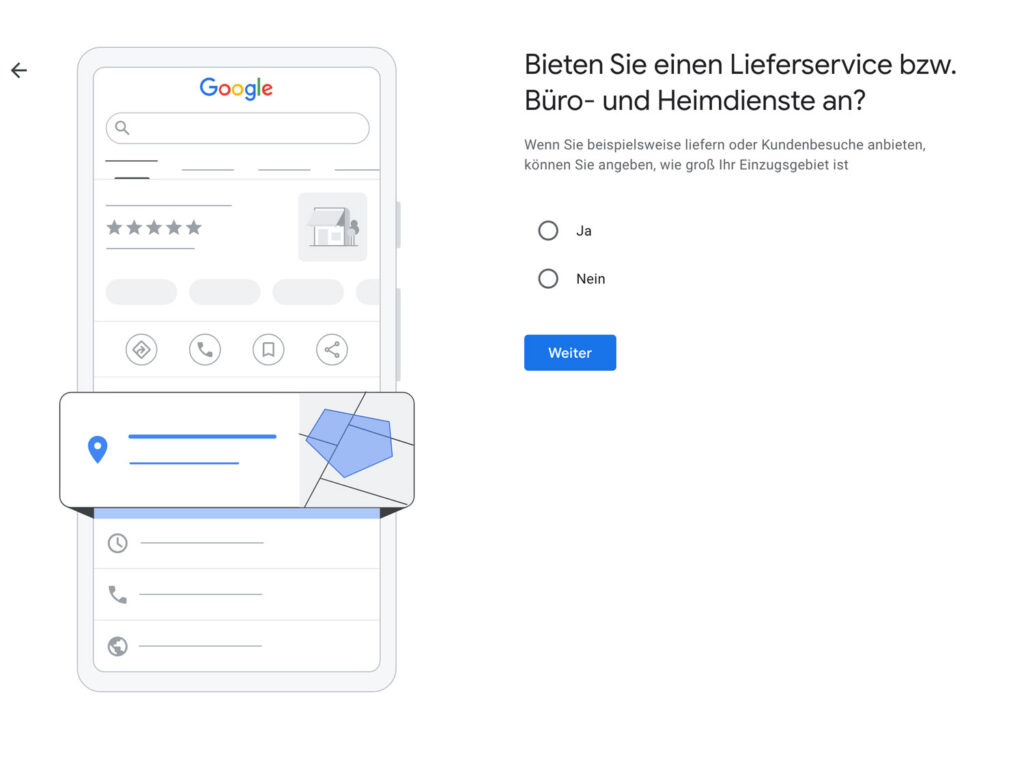 Google My Business einrichten - Einzugsgebiet