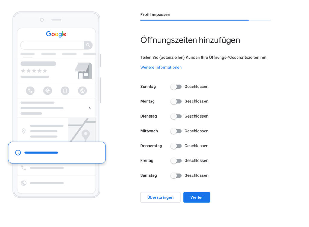 Google My Business einrichten - Öffnungszeiten