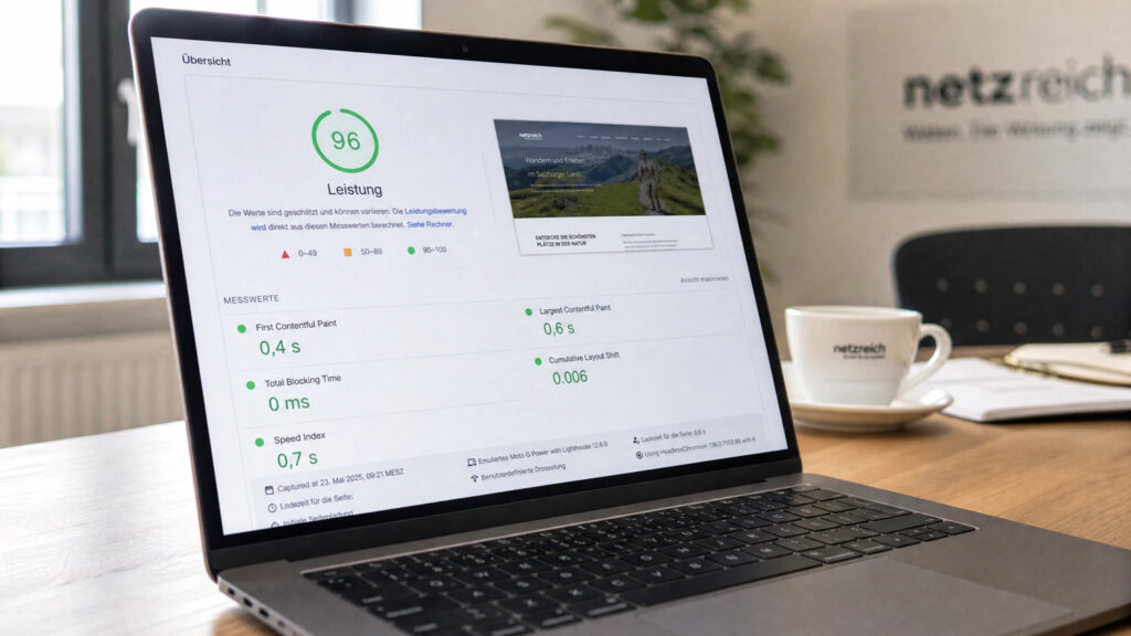 Technische SEO Burgenland – Google PageSpeed Score einer optimierten Website
