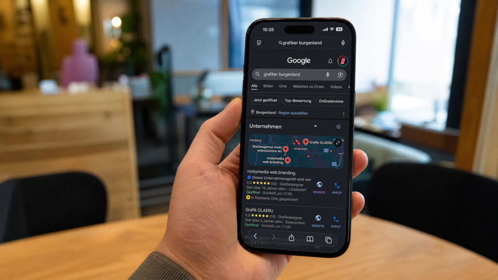 SEO Burgenland – lokale Google-Suchergebnisse auf dem Smartphone